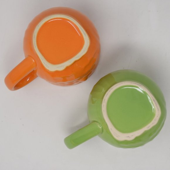 2 Owl Mugs Ceramic Orange Green 12 oz 3D Shaped Retro Boho - Picture 9 of 11